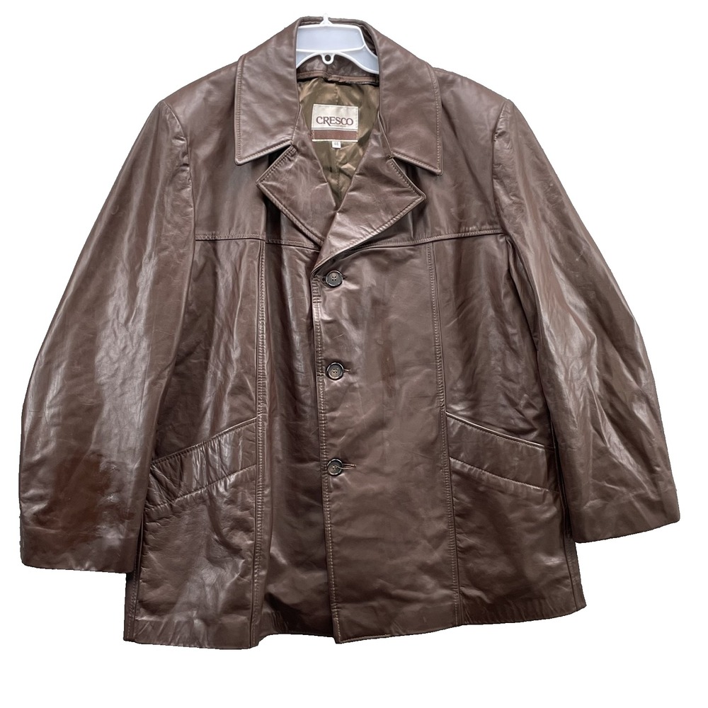 Vintage Cresco 100% Leather Coat Jacket Mens 48 Classic Streetwear Corpcore 70's